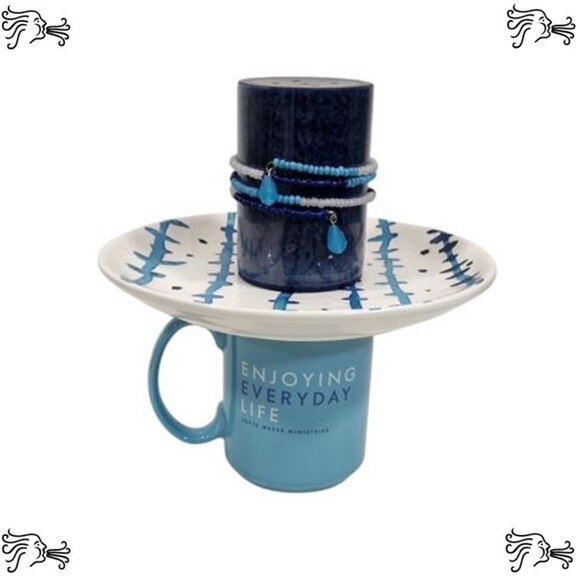 Upcycled Coffee Mug Candle Holder, Jewelry Tray, Sponge Soap Dish, Bracelet Blue - Picture 2 of 5